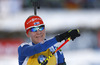 Winner Kaisa Makarainen of Finland celebrating her victory when crossing finish line of the Women pursuit race of IBU Biathlon World Cup in Hochfilzen, Austria. Women pursuit race of IBU Biathlon World cup was held on Sunday, 14th of December 2014 in Hochfilzen, Austria.
