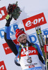 Third placed Jakov Fak of Slovenia celebrates his medal won in the Men pursuit race of IBU Biathlon World Cup in Hochfilzen, Austria. Men pursuit race of IBU Biathlon World cup was held on Sunday, 14th of December 2014 in Hochfilzen, Austria.
