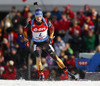 Simon Schempp of Germany skiing during the Men pursuit race of IBU Biathlon World Cup in Hochfilzen, Austria. Men pursuit race of IBU Biathlon World cup was held on Sunday, 14th of December 2014 in Hochfilzen, Austria.
