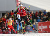 Martin Fourcade of France skiing during the Men pursuit race of IBU Biathlon World Cup in Hochfilzen, Austria. Men pursuit race of IBU Biathlon World cup was held on Sunday, 14th of December 2014 in Hochfilzen, Austria.
