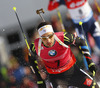 Martin Fourcade of France skiing during the Men pursuit race of IBU Biathlon World Cup in Hochfilzen, Austria. Men pursuit race of IBU Biathlon World cup was held on Sunday, 14th of December 2014 in Hochfilzen, Austria.
