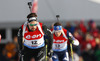  skiing during the Men pursuit race of IBU Biathlon World Cup in Hochfilzen, Austria. Men pursuit race of IBU Biathlon World cup was held on Sunday, 14th of December 2014 in Hochfilzen, Austria.
