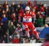 Alexander Os of Norway skiing during the Men pursuit race of IBU Biathlon World Cup in Hochfilzen, Austria. Men pursuit race of IBU Biathlon World cup was held on Sunday, 14th of December 2014 in Hochfilzen, Austria.
