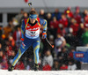 Fredrik Lindstroem of Sweden skiing during the Men pursuit race of IBU Biathlon World Cup in Hochfilzen, Austria. Men pursuit race of IBU Biathlon World cup was held on Sunday, 14th of December 2014 in Hochfilzen, Austria.
