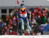 Fredrik Lindstroem of Sweden skiing during the Men pursuit race of IBU Biathlon World Cup in Hochfilzen, Austria. Men pursuit race of IBU Biathlon World cup was held on Sunday, 14th of December 2014 in Hochfilzen, Austria.
