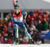 Fredrik Lindstroem of Sweden skiing during the Men pursuit race of IBU Biathlon World Cup in Hochfilzen, Austria. Men pursuit race of IBU Biathlon World cup was held on Sunday, 14th of December 2014 in Hochfilzen, Austria.
