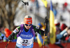 Mari Laukkanen of Finland skiing in the Women pursuit race of IBU Biathlon World Cup in Hochfilzen, Austria. Women pursuit race of IBU Biathlon World cup was held on Sunday, 14th of December 2014 in Hochfilzen, Austria.
