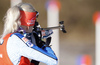 Kaisa Makarainen of Finland during zeroing before start of the Women sprint race of IBU Biathlon World Cup in Hochfilzen, Austria. Women sprint race of IBU Biathlon World cup was held on Friday, 11th of December 2015 in Hochfilzen, Austria.
