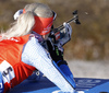 Kaisa Makarainen of Finland during zeroing before start of the Women sprint race of IBU Biathlon World Cup in Hochfilzen, Austria. Women sprint race of IBU Biathlon World cup was held on Friday, 11th of December 2015 in Hochfilzen, Austria.
