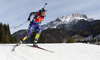 Anais Bescond of France skiing during the Women sprint race of IBU Biathlon World Cup in Hochfilzen, Austria. Women sprint race of IBU Biathlon World cup was held on Friday, 11th of December 2015 in Hochfilzen, Austria.
