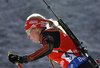 Winner Franziska Hildebrand of Germany skiing during the Women sprint race of IBU Biathlon World Cup in Hochfilzen, Austria. Women sprint race of IBU Biathlon World cup was held on Friday, 11th of December 2015 in Hochfilzen, Austria.
