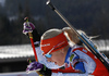 Kaisa Makarainen of Finland skiing during the Women sprint race of IBU Biathlon World Cup in Hochfilzen, Austria. Women sprint race of IBU Biathlon World cup was held on Friday, 11th of December 2015 in Hochfilzen, Austria.
