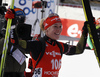 Maren Hammerschmidt of Germany celebrating her third place in the Women sprint race of IBU Biathlon World Cup in Hochfilzen, Austria. Women sprint race of IBU Biathlon World cup was held on Friday, 11th of December 2015 in Hochfilzen, Austria.
