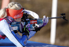 Kaisa Makarainen of Finland during zeroing before start of the Women pursuit race of IBU Biathlon World Cup in Hochfilzen, Austria. Women pursuit race of IBU Biathlon World cup was held on Saturday, 12th of December 2015 in Hochfilzen, Austria.
