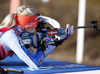 Kaisa Makarainen of Finland during zeroing before start of the Women pursuit race of IBU Biathlon World Cup in Hochfilzen, Austria. Women pursuit race of IBU Biathlon World cup was held on Saturday, 12th of December 2015 in Hochfilzen, Austria.

