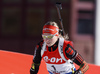 Fourth placed Franziska Hildebrand of Germany skiing during the Women pursuit race of IBU Biathlon World Cup in Hochfilzen, Austria. Women pursuit race of IBU Biathlon World cup was held on Saturday, 12th of December 2015 in Hochfilzen, Austria.
