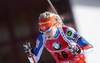 Kaisa Makarainen of Finland skiing during the Women pursuit race of IBU Biathlon World Cup in Hochfilzen, Austria. Women pursuit race of IBU Biathlon World cup was held on Saturday, 12th of December 2015 in Hochfilzen, Austria.
