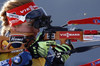 Third placed Gabriela Soukalova of Czech shooting during the Women pursuit race of IBU Biathlon World Cup in Hochfilzen, Austria. Women pursuit race of IBU Biathlon World cup was held on Saturday, 12th of December 2015 in Hochfilzen, Austria.
