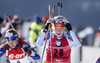Kaisa Makarainen of Finland arriving to third shooting during the Women pursuit race of IBU Biathlon World Cup in Hochfilzen, Austria. Women pursuit race of IBU Biathlon World cup was held on Saturday, 12th of December 2015 in Hochfilzen, Austria.
