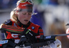 Fourth placed Franziska Hildebrand of Germany getting ready for shooting during the Women pursuit race of IBU Biathlon World Cup in Hochfilzen, Austria. Women pursuit race of IBU Biathlon World cup was held on Saturday, 12th of December 2015 in Hochfilzen, Austria.
