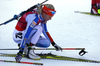 Kaisa Makarainen of Finland in finish of the Women pursuit race of IBU Biathlon World Cup in Hochfilzen, Austria. Women pursuit race of IBU Biathlon World cup was held on Saturday, 12th of December 2015 in Hochfilzen, Austria.
