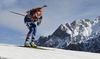 Eva Puskarcikova of Czech skiing during the Women pursuit race of IBU Biathlon World Cup in Hochfilzen, Austria. Women pursuit race of IBU Biathlon World cup was held on Saturday, 12th of December 2015 in Hochfilzen, Austria.
