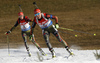 Laura Dahlmeier of Germany (6) and Maren Hammerschmidt of Germany skiing during the Women pursuit race of IBU Biathlon World Cup in Hochfilzen, Austria. Women pursuit race of IBU Biathlon World cup was held on Saturday, 12th of December 2015 in Hochfilzen, Austria.
