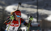 Laura Dahlmeier of Germany skiing during the Women pursuit race of IBU Biathlon World Cup in Hochfilzen, Austria. Women pursuit race of IBU Biathlon World cup was held on Saturday, 12th of December 2015 in Hochfilzen, Austria.
