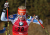 Kaisa Makarainen of Finland skiing during the warmup of the Women pursuit race of IBU Biathlon World Cup in Hochfilzen, Austria. Women pursuit race of IBU Biathlon World cup was held on Saturday, 12th of December 2015 in Hochfilzen, Austria.
