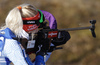 Mari Laukkanen of Finland during zeroing before the start of the Women relay race of IBU Biathlon World Cup in Hochfilzen, Austria. Women relay race of IBU Biathlon World cup was held on Sunday, 13th of December 2015 in Hochfilzen, Austria.
