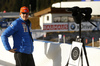 Finnish coach Marko Laaksonen during zeroing before the start of the Women relay race of IBU Biathlon World Cup in Hochfilzen, Austria. Women relay race of IBU Biathlon World cup was held on Sunday, 13th of December 2015 in Hochfilzen, Austria.
