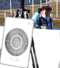 Mari Laukkanen of Finland during zeroing before the start of the Women relay race of IBU Biathlon World Cup in Hochfilzen, Austria. Women relay race of IBU Biathlon World cup was held on Sunday, 13th of December 2015 in Hochfilzen, Austria.
