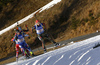 Franziska Hildebrand of Germany leading skiers in the Women relay race of IBU Biathlon World Cup in Hochfilzen, Austria. Women relay race of IBU Biathlon World cup was held on Sunday, 13th of December 2015 in Hochfilzen, Austria.
