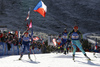 Yuliia Dzhima of Ukraine skiing in the Women relay race of IBU Biathlon World Cup in Hochfilzen, Austria. Women relay race of IBU Biathlon World cup was held on Sunday, 13th of December 2015 in Hochfilzen, Austria.
