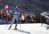 Kaisa Makarainen of Finland skiing in the Women relay race of IBU Biathlon World Cup in Hochfilzen, Austria. Women relay race of IBU Biathlon World cup was held on Sunday, 13th of December 2015 in Hochfilzen, Austria.
