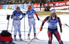 Annukka Siltakorpi of Finland (R) changing to Sanna Markkanen of Finland (L) during the Women relay race of IBU Biathlon World Cup in Hochfilzen, Austria. Women relay race of IBU Biathlon World cup was held on Sunday, 13th of December 2015 in Hochfilzen, Austria.
