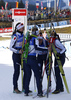 Italian team with Lisa Vittozzi, Karin Oberhofer, Federica Sanfilippo and Dorothea Wierer celebrating their victory in the Women relay race of IBU Biathlon World Cup in Hochfilzen, Austria. Women relay race of IBU Biathlon World cup was held on Sunday, 13th of December 2015 in Hochfilzen, Austria.
