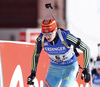 Olga Abramova of Ukraine skiing in the Women relay race of IBU Biathlon World Cup in Hochfilzen, Austria. Women relay race of IBU Biathlon World cup was held on Sunday, 13th of December 2015 in Hochfilzen, Austria.
