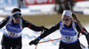Lena Haecki of Switzerland (L) passing to her teammate Irene Cadurisch of Switzerland (R) during in the Women relay race of IBU Biathlon World Cup in Hochfilzen, Austria. Women relay race of IBU Biathlon World cup was held on Sunday, 13th of December 2015 in Hochfilzen, Austria.
