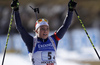 Dorothea Wierer of Italy celebrating victory in the Women relay race of IBU Biathlon World Cup in Hochfilzen, Austria. Women relay race of IBU Biathlon World cup was held on Sunday, 13th of December 2015 in Hochfilzen, Austria.
