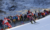 Evgeniy Garanichev of Russia and Johannes Thingnes Boe of Norway skiing in the Men relay race of IBU Biathlon World Cup in Hochfilzen, Austria. Men relay race of IBU Biathlon World cup was held on Sunday, 13th of December 2015 in Hochfilzen, Austria.
