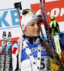 Dorothera Wierer of Italy celebrate her medal won in the Women relay race of IBU Biathlon World Cup in Hochfilzen, Austria. Women relay race of IBU Biathlon World cup was held on Sunday, 13th of December 2015 in Hochfilzen, Austria.
