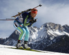 Yuliia Dzhima of Ukraine skiing during the Women relay race of IBU Biathlon World Cup in Hochfilzen, Austria. Women relay race of IBU Biathlon World cup was held on Sunday, 13th of December 2015 in Hochfilzen, Austria.
