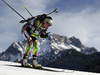 Nadezhda Ksardino of Ukraine skiing during the Women relay race of IBU Biathlon World Cup in Hochfilzen, Austria. Women relay race of IBU Biathlon World cup was held on Sunday, 13th of December 2015 in Hochfilzen, Austria.

