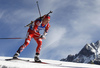 Marte Olsbu of Norway skiing during the Women relay race of IBU Biathlon World Cup in Hochfilzen, Austria. Women relay race of IBU Biathlon World cup was held on Sunday, 13th of December 2015 in Hochfilzen, Austria.
