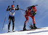 Selina Gasparin of Switzerland (L) and Fanny Horn Birkeland of Norway skiing during the Women relay race of IBU Biathlon World Cup in Hochfilzen, Austria. Women relay race of IBU Biathlon World cup was held on Sunday, 13th of December 2015 in Hochfilzen, Austria.
