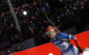 Sanna Markkanen of Finland skiing during the Women relay race of IBU Biathlon World Cup in Hochfilzen, Austria. Women relay race of IBU Biathlon World cup was held on Sunday, 13th of December 2015 in Hochfilzen, Austria.
