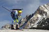 Kalev Ermits of Estonia skiing during the Men relay race of IBU Biathlon World Cup in Hochfilzen, Austria. Men relay race of IBU Biathlon World cup was held on Sunday, 13th of December 2015 in Hochfilzen, Austria.
