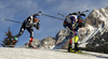 Lukas Hofer of Italy (L) and Quentin Fillon Maillet of France  skiing during the Men relay race of IBU Biathlon World Cup in Hochfilzen, Austria. Men relay race of IBU Biathlon World cup was held on Sunday, 13th of December 2015 in Hochfilzen, Austria.
