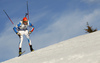 Olli Hiidensalo of Finland skiing during the Men relay race of IBU Biathlon World Cup in Hochfilzen, Austria. Men relay race of IBU Biathlon World cup was held on Sunday, 13th of December 2015 in Hochfilzen, Austria.
